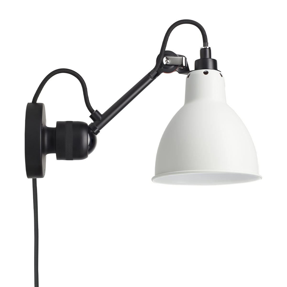 Lampe Gras N° 304 CA Wandleuchte, T: 15 cm Schwarz, Schirm Weiß Rund in Schwarz Weiß – elegantes Design von DCW Editions für den Flur