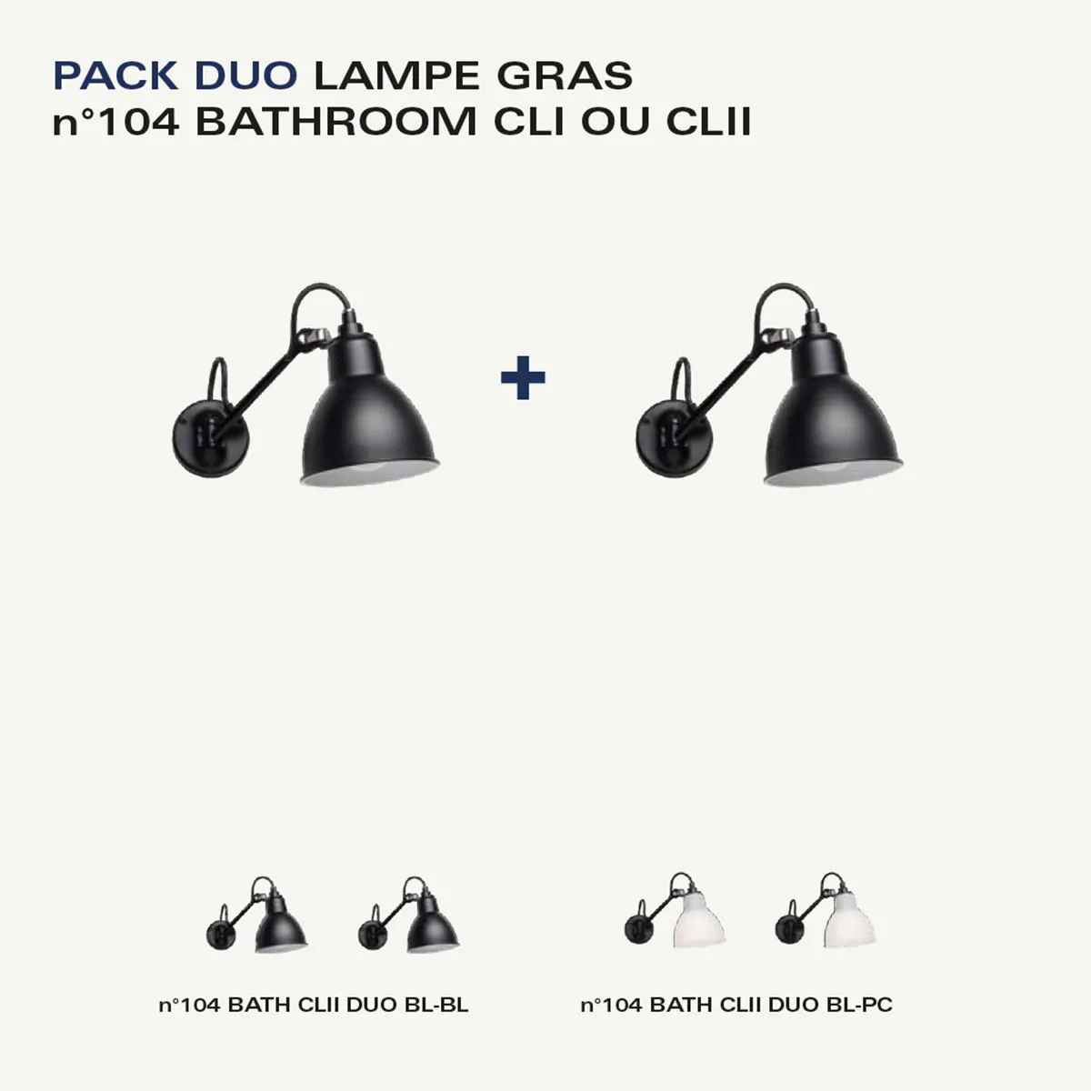Spezial Angebot Pack Duo Lampe Gras N° 104 Bathroom IP44 Wandleuchte Schwarz, Schirm Schwarz – hochwertiges Design des Herstellers DCW Editions geeignet für den Eingangsbereich auch für Badezimmer geeignet