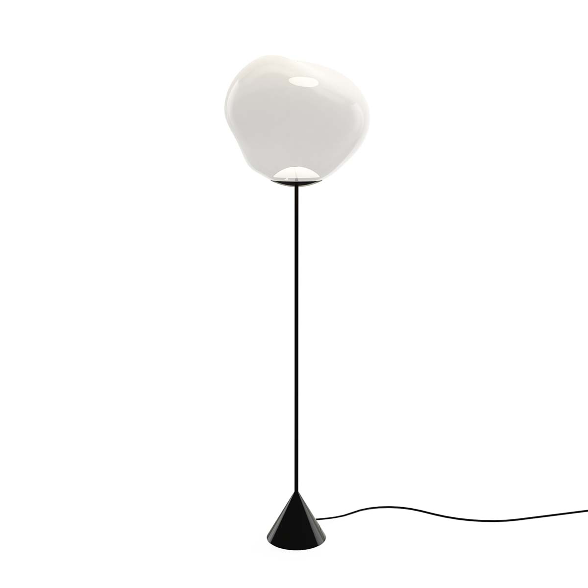 Tom Dixon Melt Cone Slim LED Stehleuchte, Opal, Schwarz, H: 180 cm