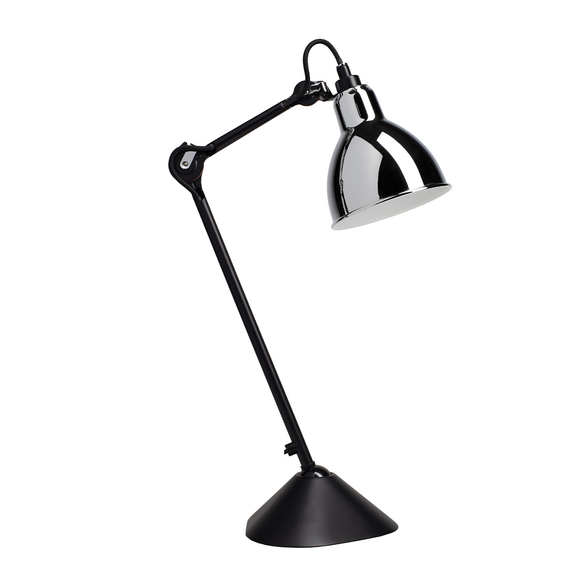 Lampe Gras N° 205 Tischleuchte, H: 39 cm Schwarz, Schirm Chrom Konisch in Schwarz Chrom – stilvolle Designerleuchte aus dem Hause DCW Editions geeignet fürs Wohnzimmer Lampe Gras N° 205 Tischleuchte, H: 39 cm Schwarz, Schirm Chrom Rund in Schwarz Chrom – zeitloses Design von DCW Editions für den Nachttisch