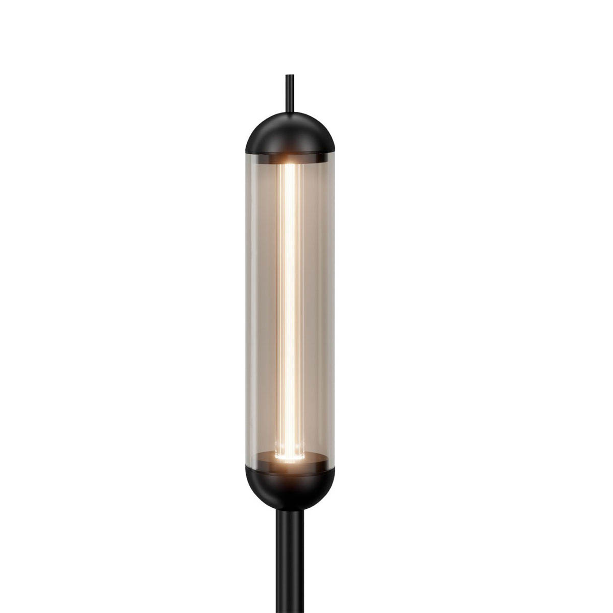 reed solar M Erdspießleuchte, H: 125 cm Detail der stabförmigen schwarze Erdspießleuchte mit Solarmodul und verbindungskabel