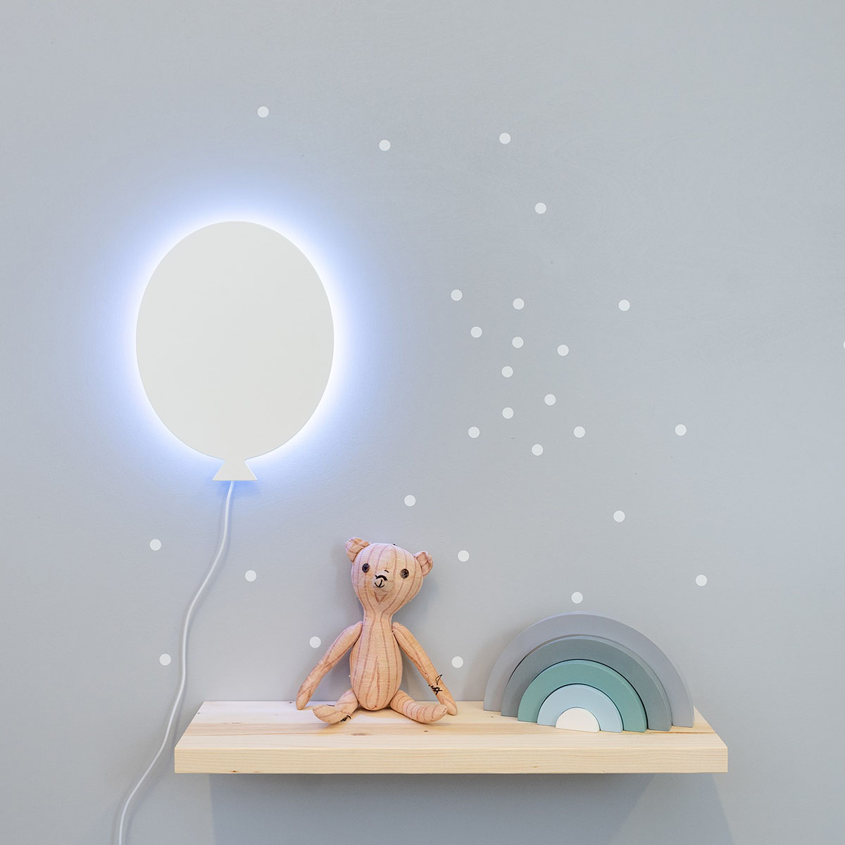 LED Lampe Kinderzimmer Luftballon mit Farbwechsel, handgemacht aus Holz, Weiß