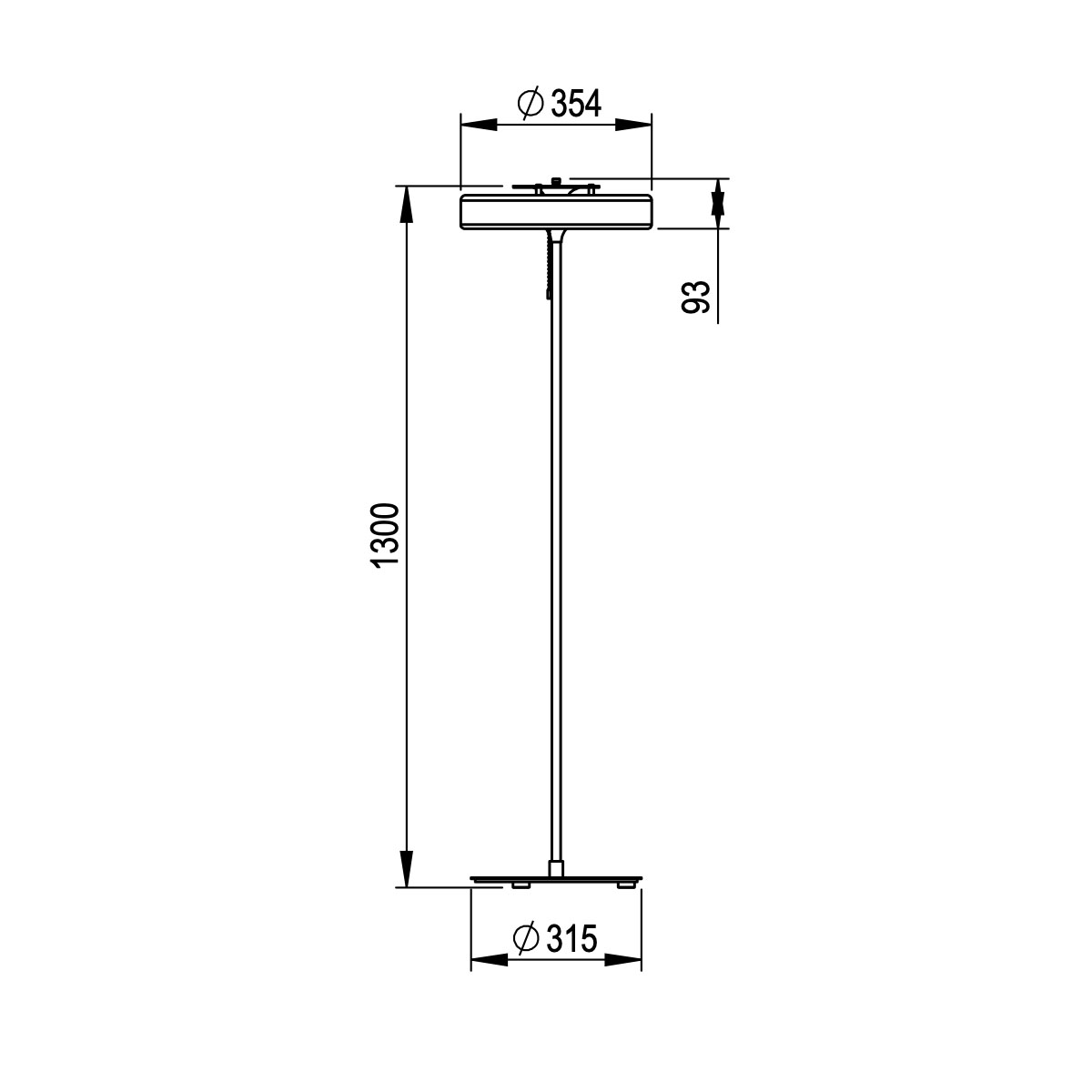Technische Zeichnung Bert Frank Revolve Stem Stehleuchte, H: 130 cm, Schwarz, Messing gebürstet Technische Zeichnung Bert Frank Revolve Stem Stehleuchte, H: 130 cm, Rot, Messing poliert