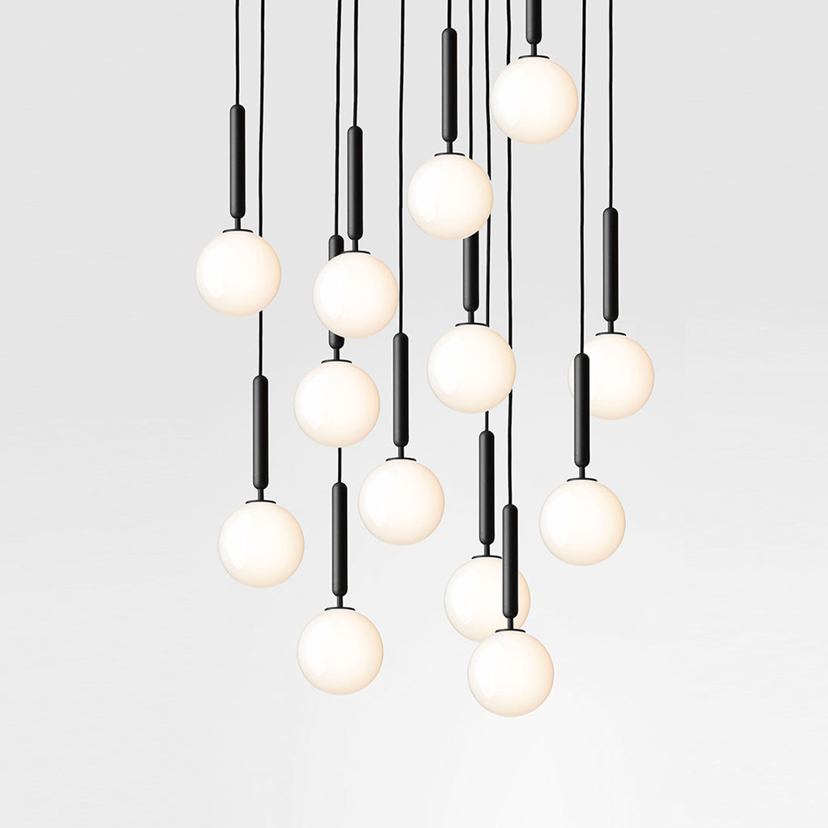 Miira 13 Pendelleuchte, Ø: 92 cm, Steingrau, Opalglas