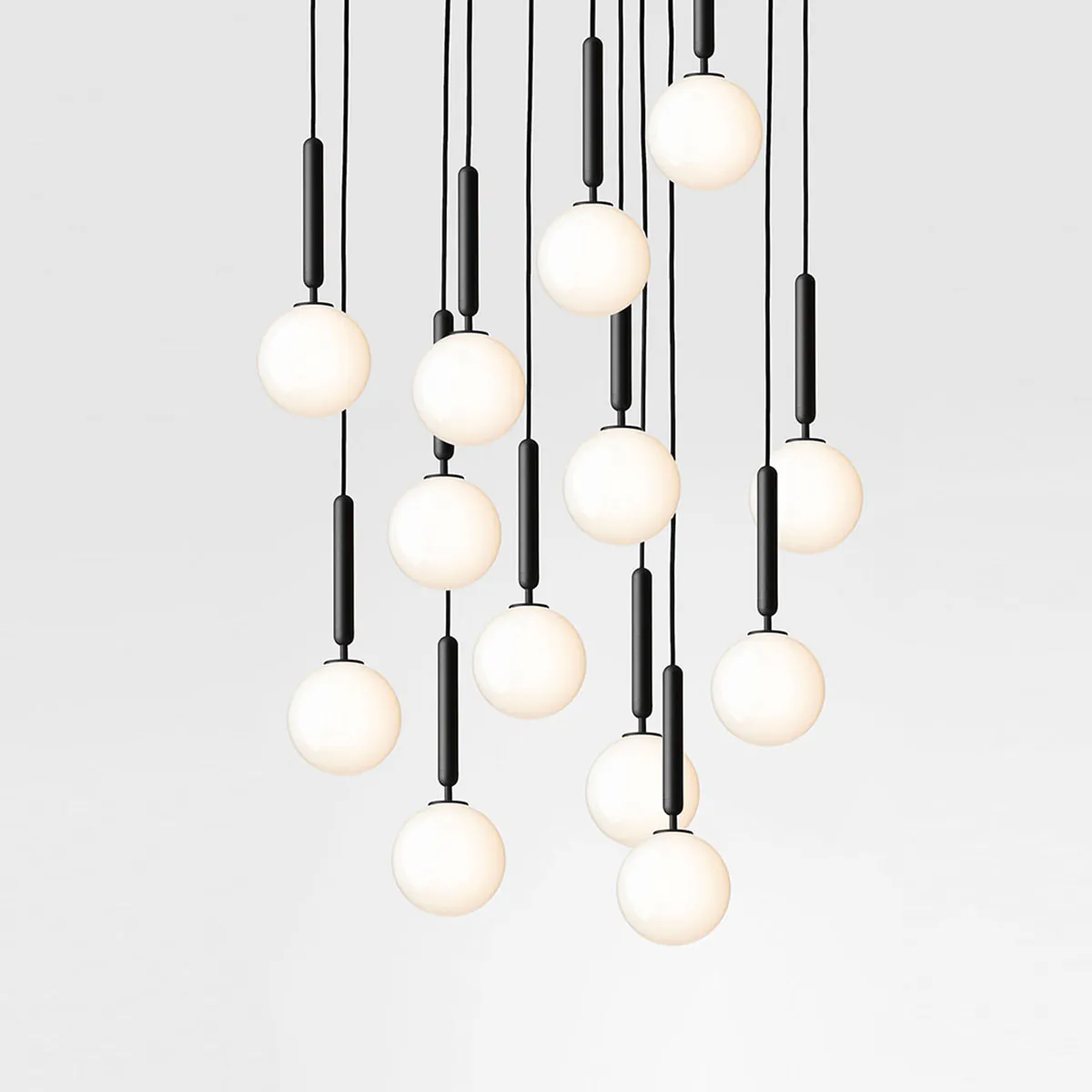 Miira 13 Pendelleuchte, Ø: 92 cm, Steingrau, Opalglas