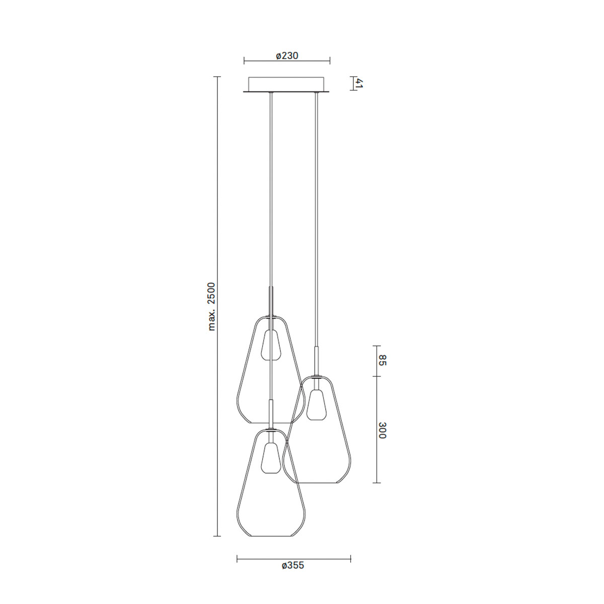 Anoli 3 Pendelleuchte, Ø: 35,5 cm, Opalglas