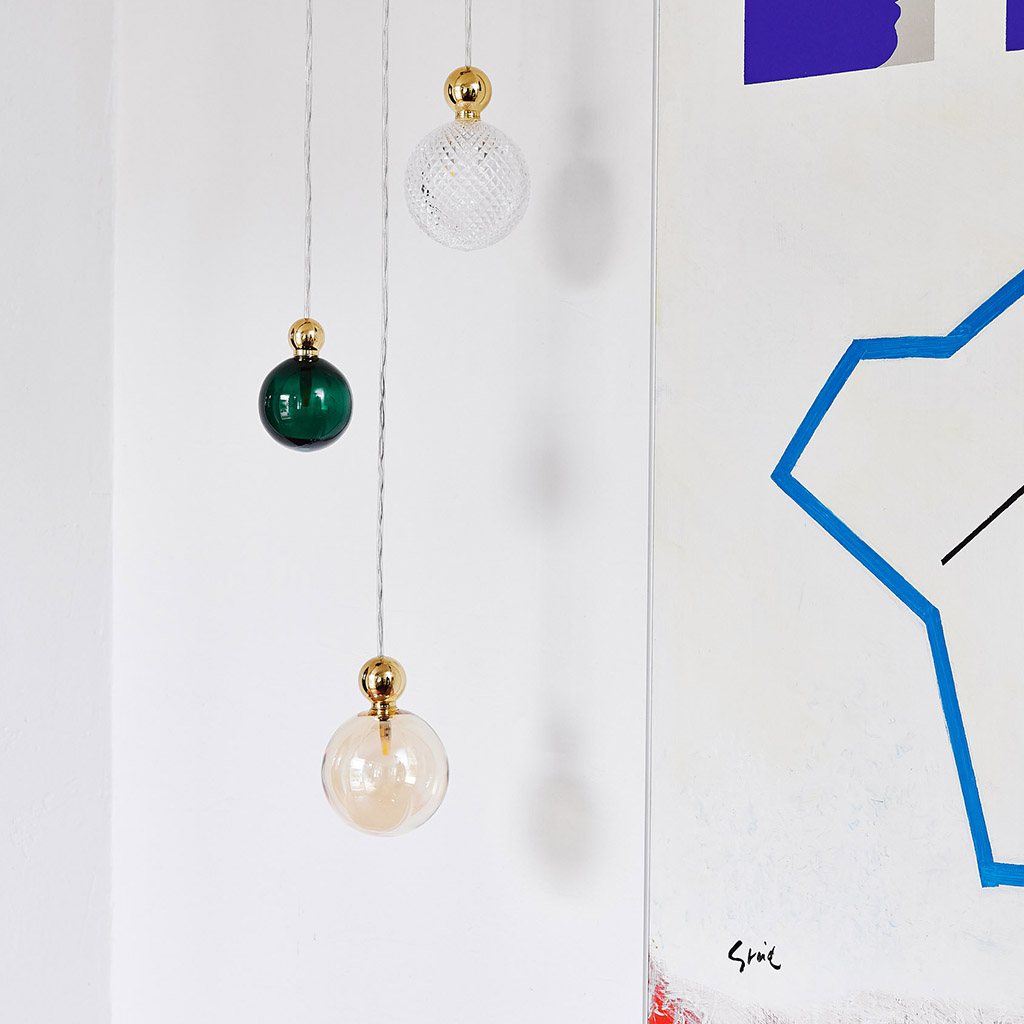 Uva Pendelleuchte L Ø 10 cm, Clear, Gold, für Multi-Baldachin