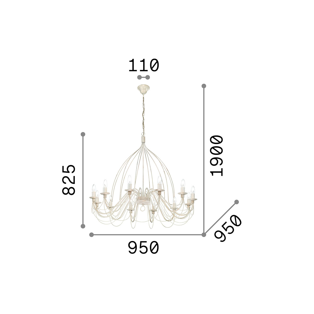 Corte SP12 Kronleuchter 12-flammig, Rost Antik, Ø: 95 cm
