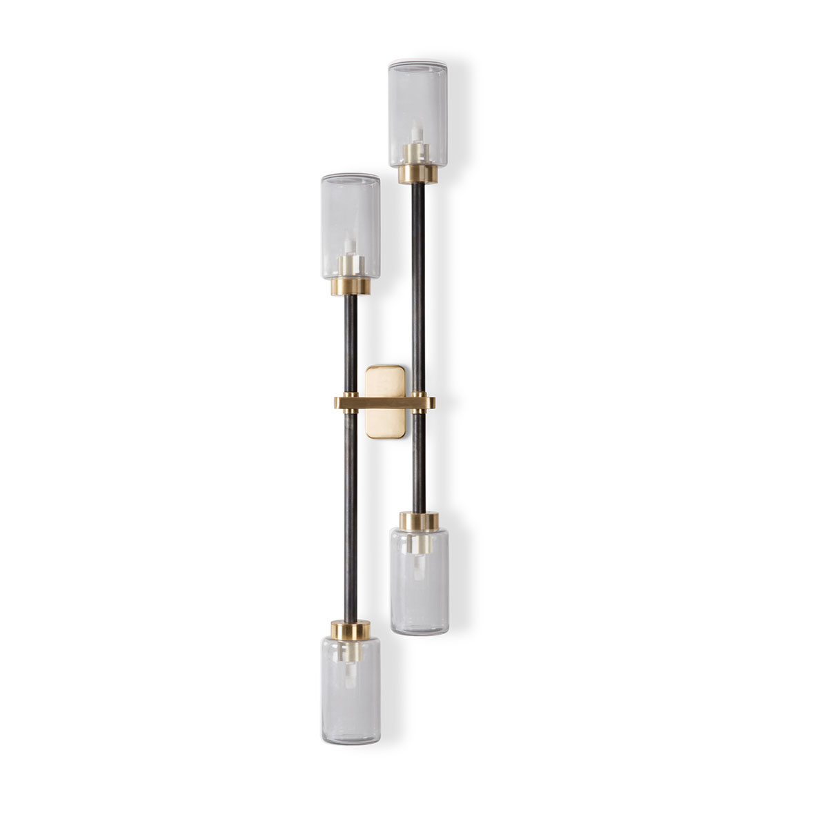 Farol Double Wandleuchte, H: 79 cm, 4-flammig Right-hand, Rauchglas