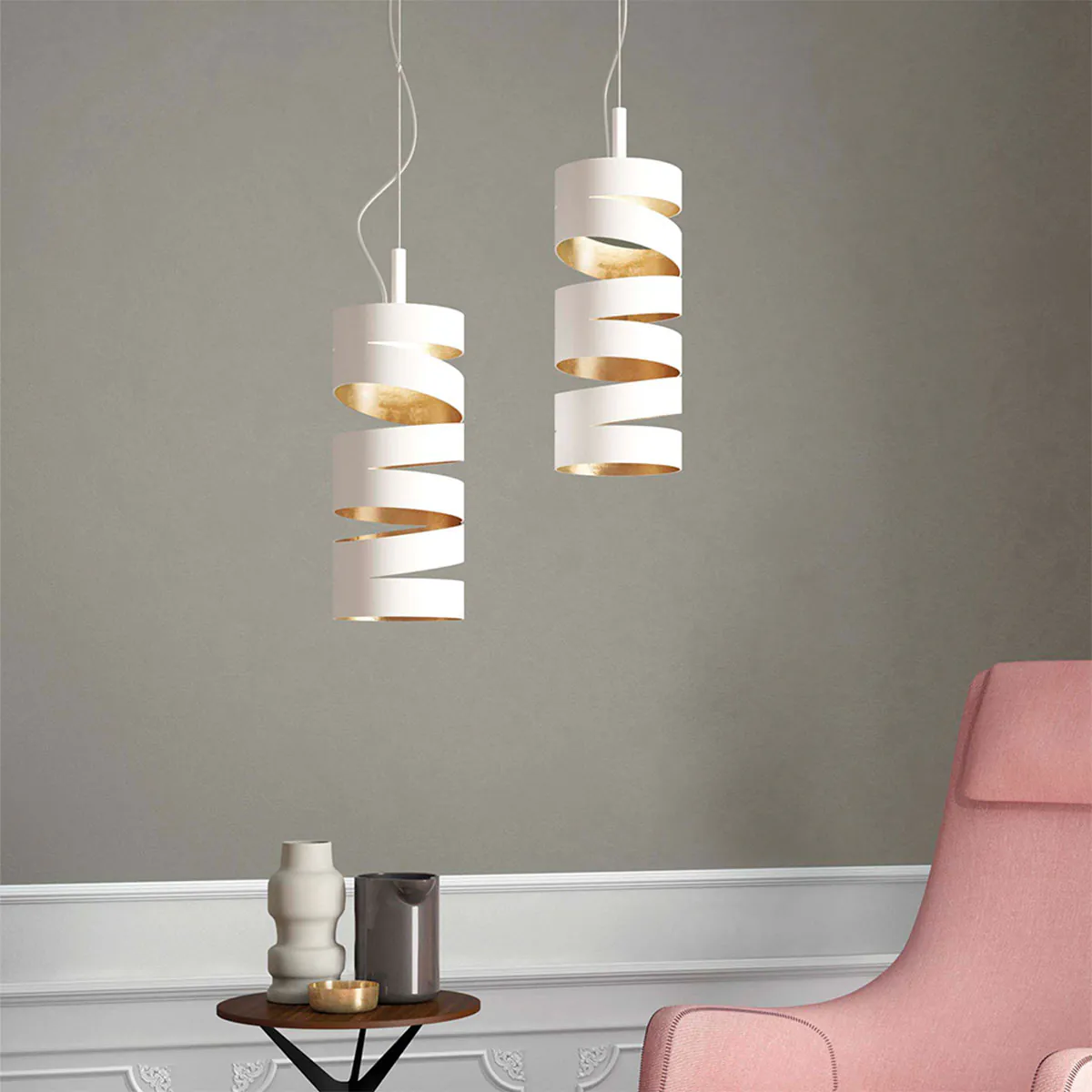 Slice S14 Pendelleuchte, Ø: 14 cm, H: 35 cm, Schwarz & Blattgold, LED