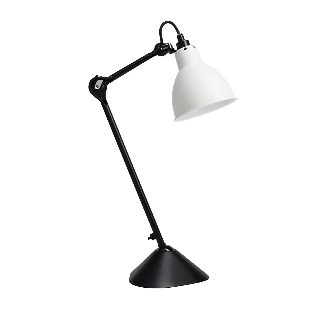 Lampe Gras N° 205 Tischleuchte, H: 39 cm Schwarz, Schirm Weiß Rund in Schwarz Weiß – stilvolle Designerleuchte des Herstellers DCW Editions für den Nachttisch