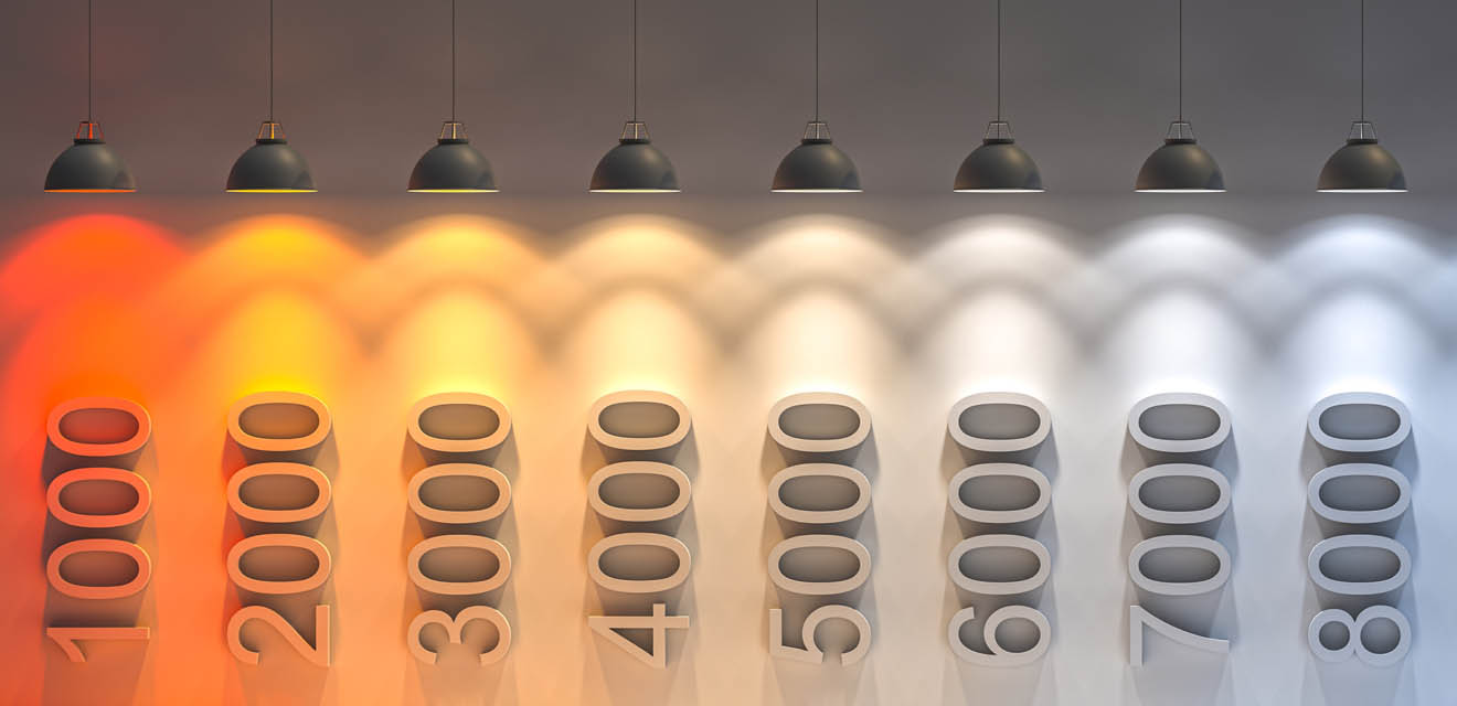 Darstellung der Lichtfarben von 1000 Kelvin bis 8000 Kelvin