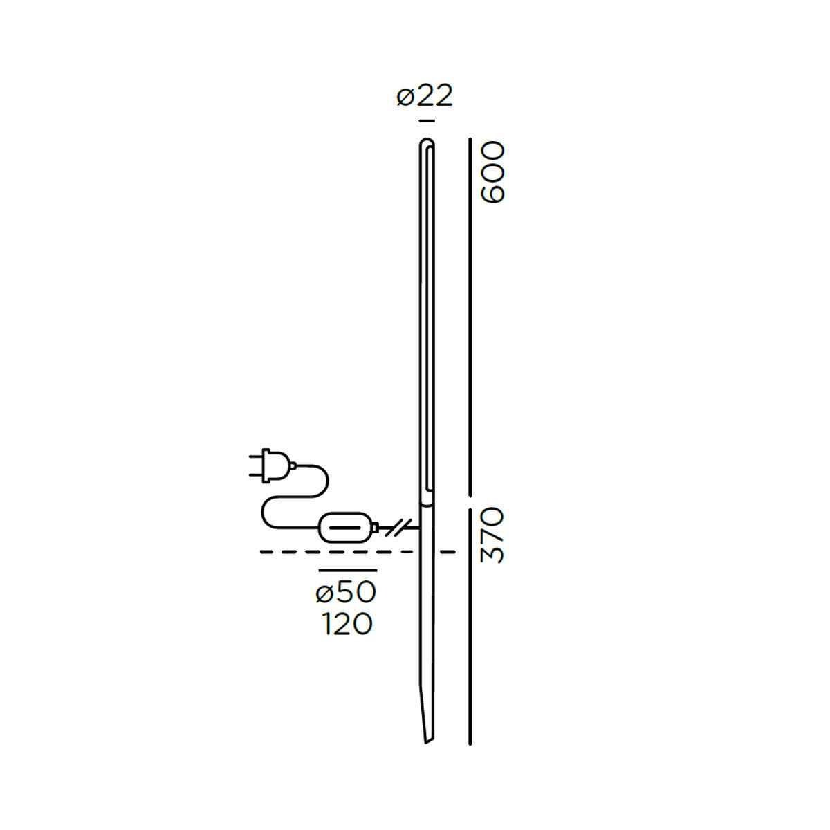 kal Erdspießleuchte, Schuko Stecker, H: 60 cm