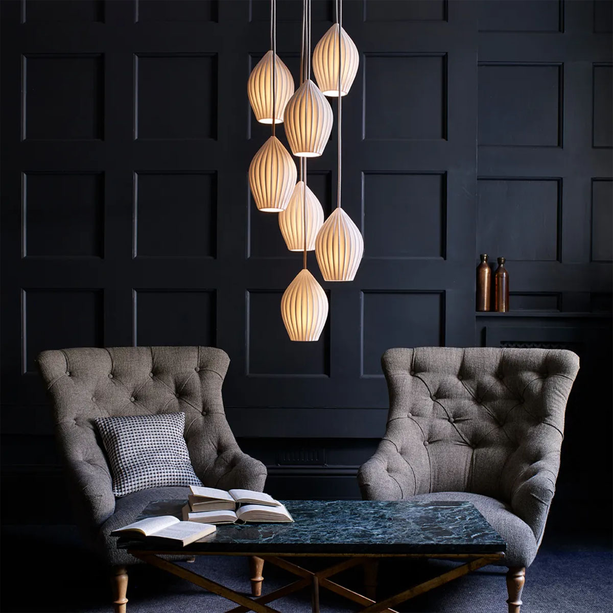 Fin Grouping of 7 Pendelleuchte, Ø: 31 cm, 7-flammig