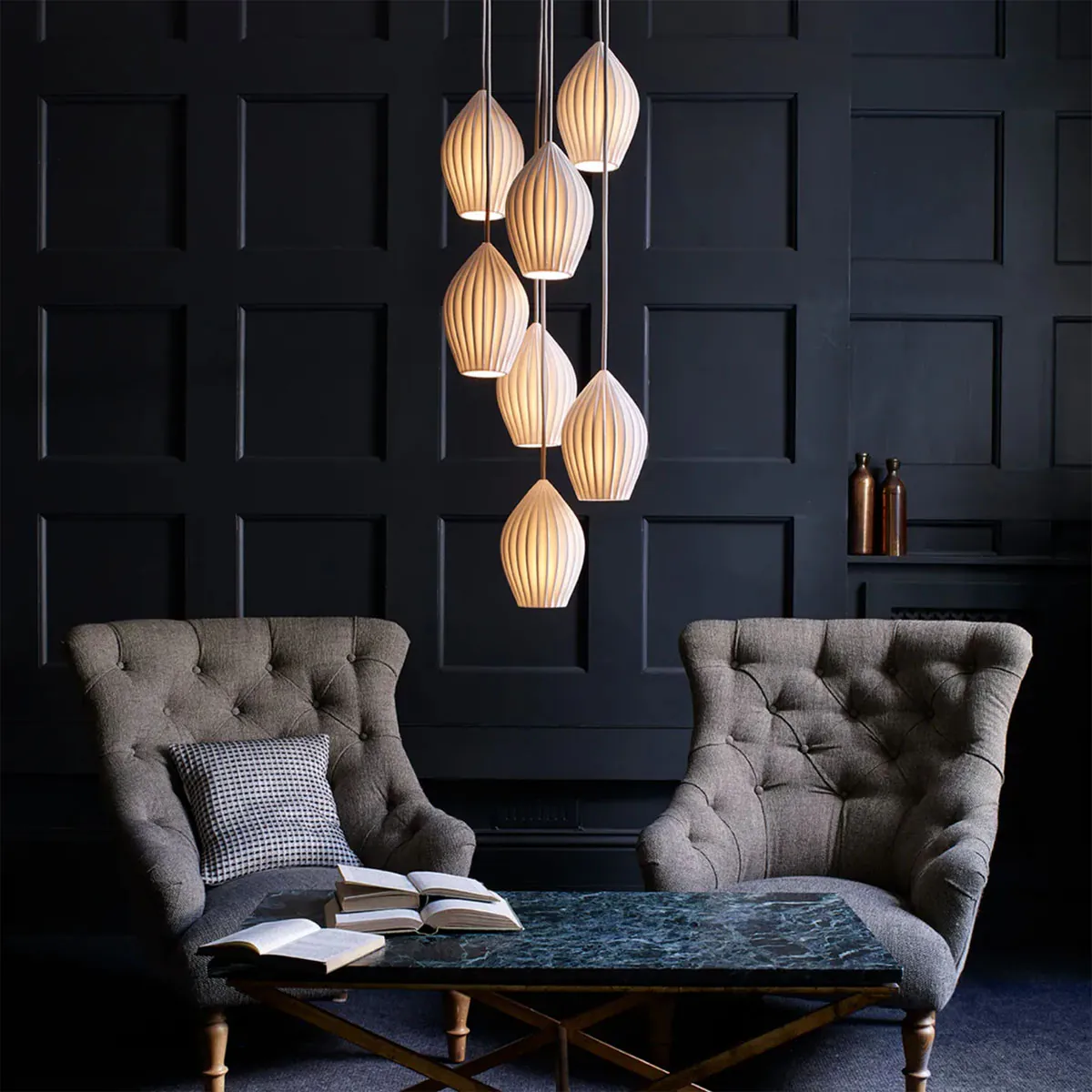 Fin Grouping of 7 Pendelleuchte, Ø: 31 cm, 7-flammig