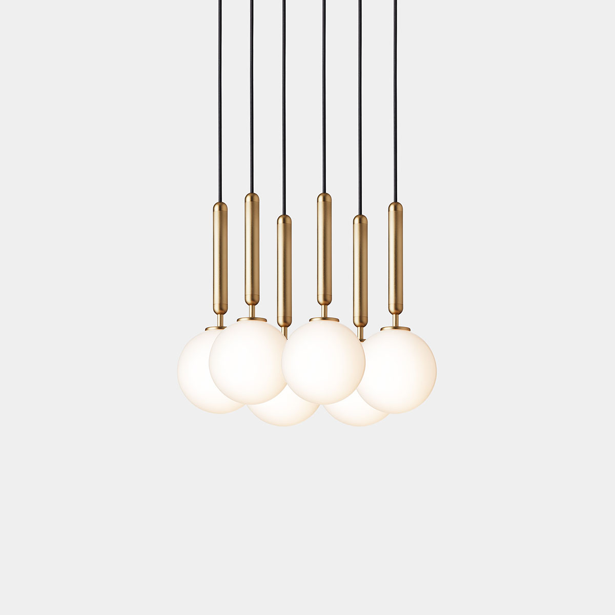 Miira 6 Pendelleuchte, Ø: 35 cm, Messing, Opalglas