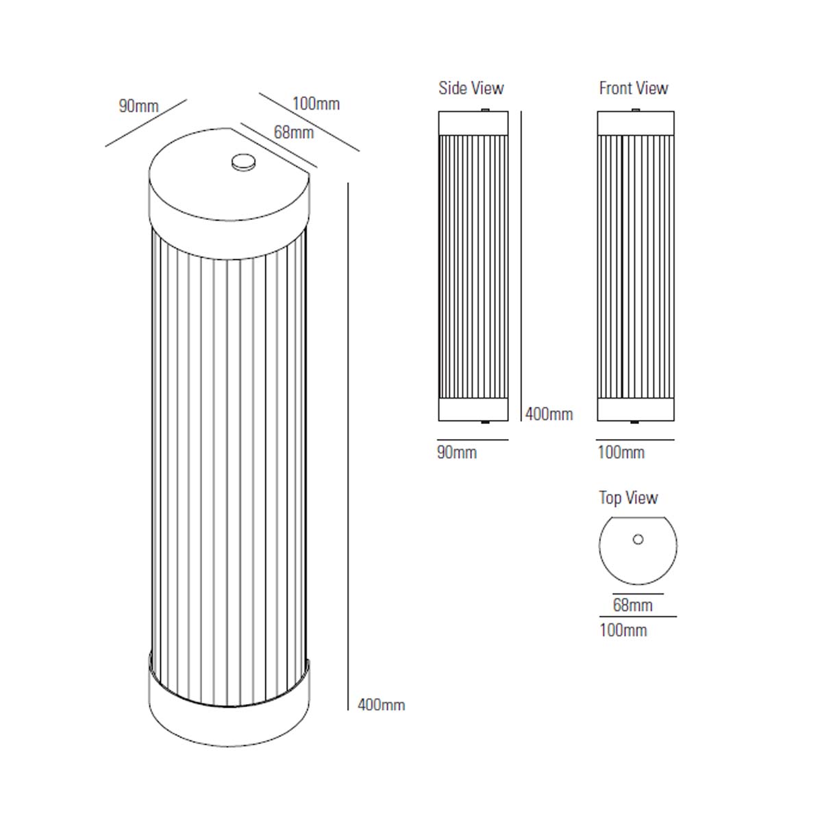 Narrow Pillar Light Wandleuchte, Poliertes Messing, H: 40 cm
