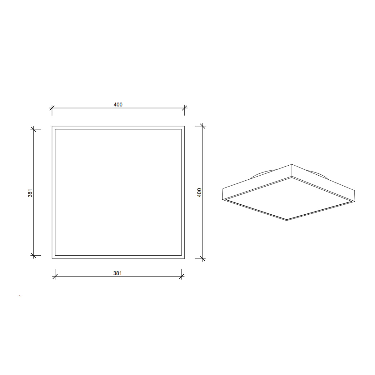 Maßzeichnung der Deckenleuchten – Decor Walther Cut 40 N LED Deckenleuchte Badezimmer, Nickel satiniert, B: 40 cm, T: 40 cm