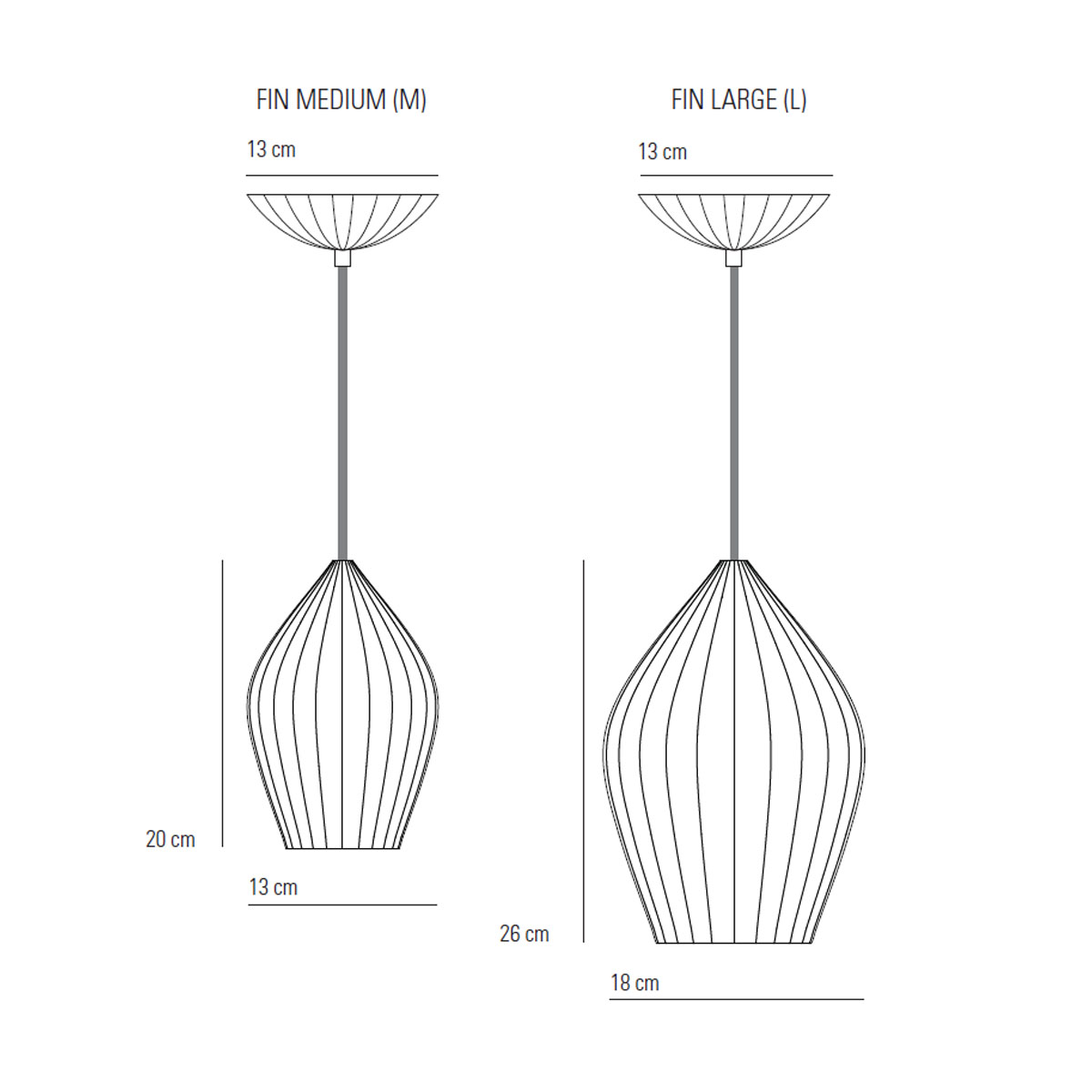 Fin Medium Pendelleuchte, Ø: 13 cm Fin Large Pendelleuchte, Ø: 18 cm