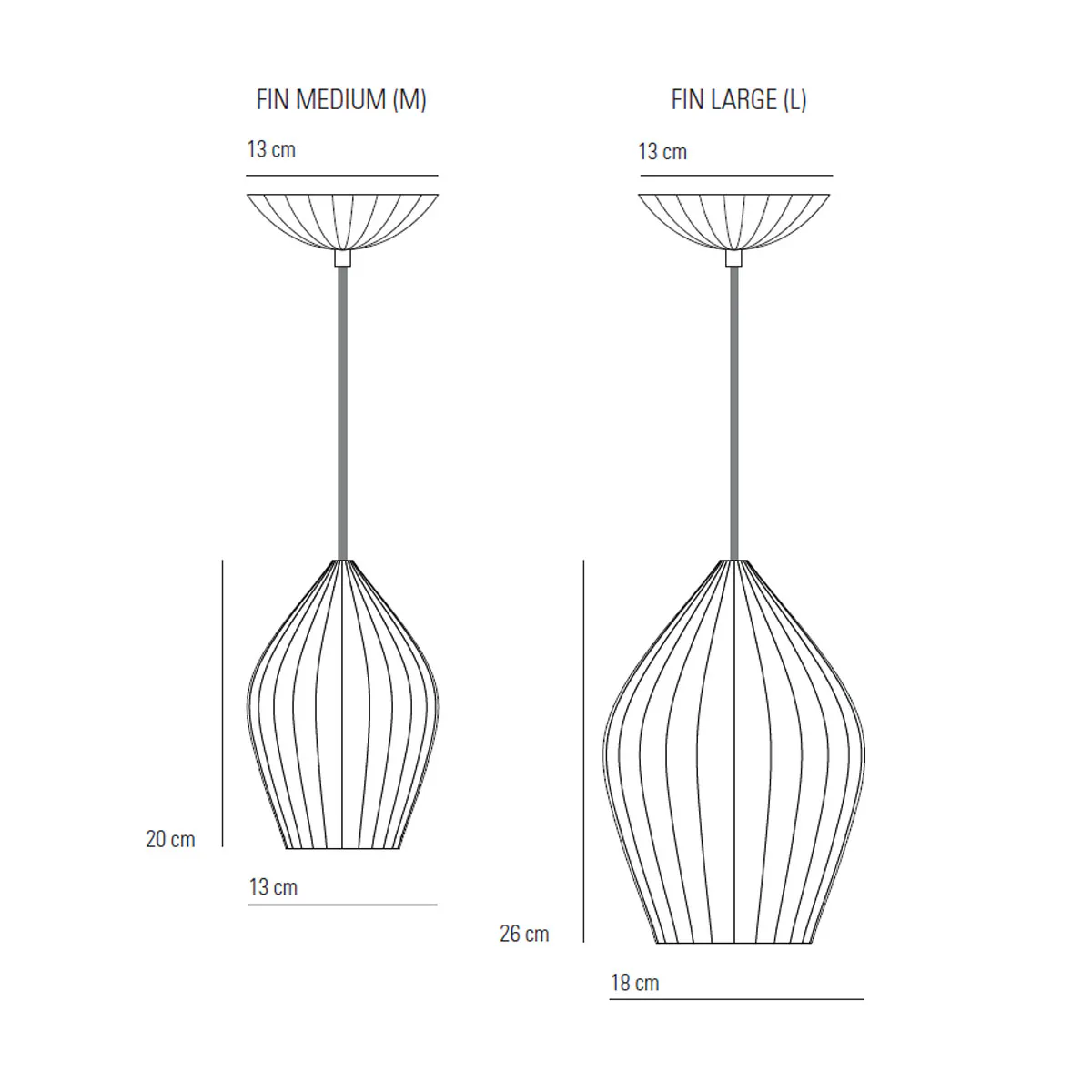 Fin Medium Pendelleuchte, Ø: 13 cm Fin Large Pendelleuchte, Ø: 18 cm