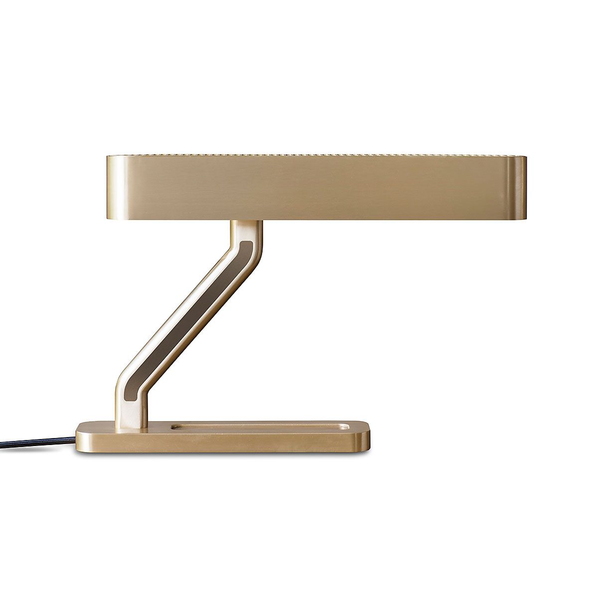 gebürstetes Messing Leuchte von Bert Frank – Colt Tischlampe, H: 27,9 cm, moderne Eleganz, blendfreies Licht