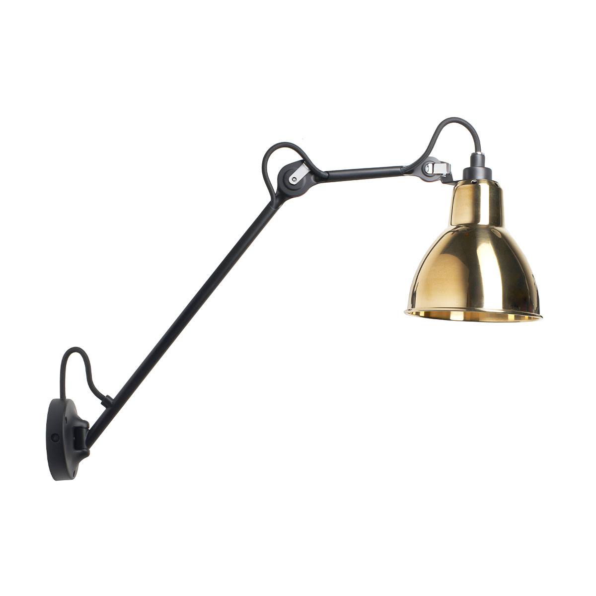 Lampe Gras N° 122 Wandleuchte, T: 58,4 cm Schwarz, Schirm Messing