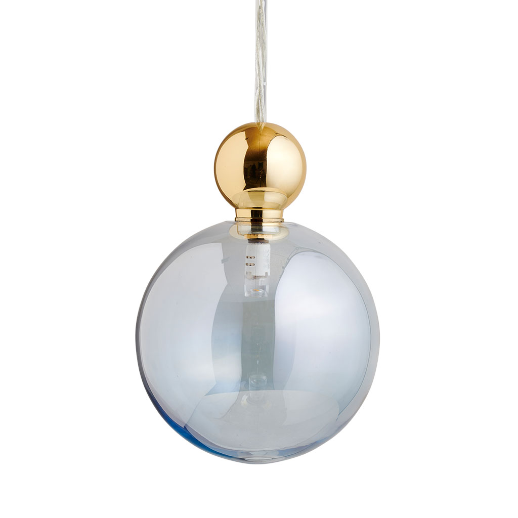Uva Pendelleuchte L Ø 10 cm, Topaz Blue, Gold, mit Einzelbaldachin