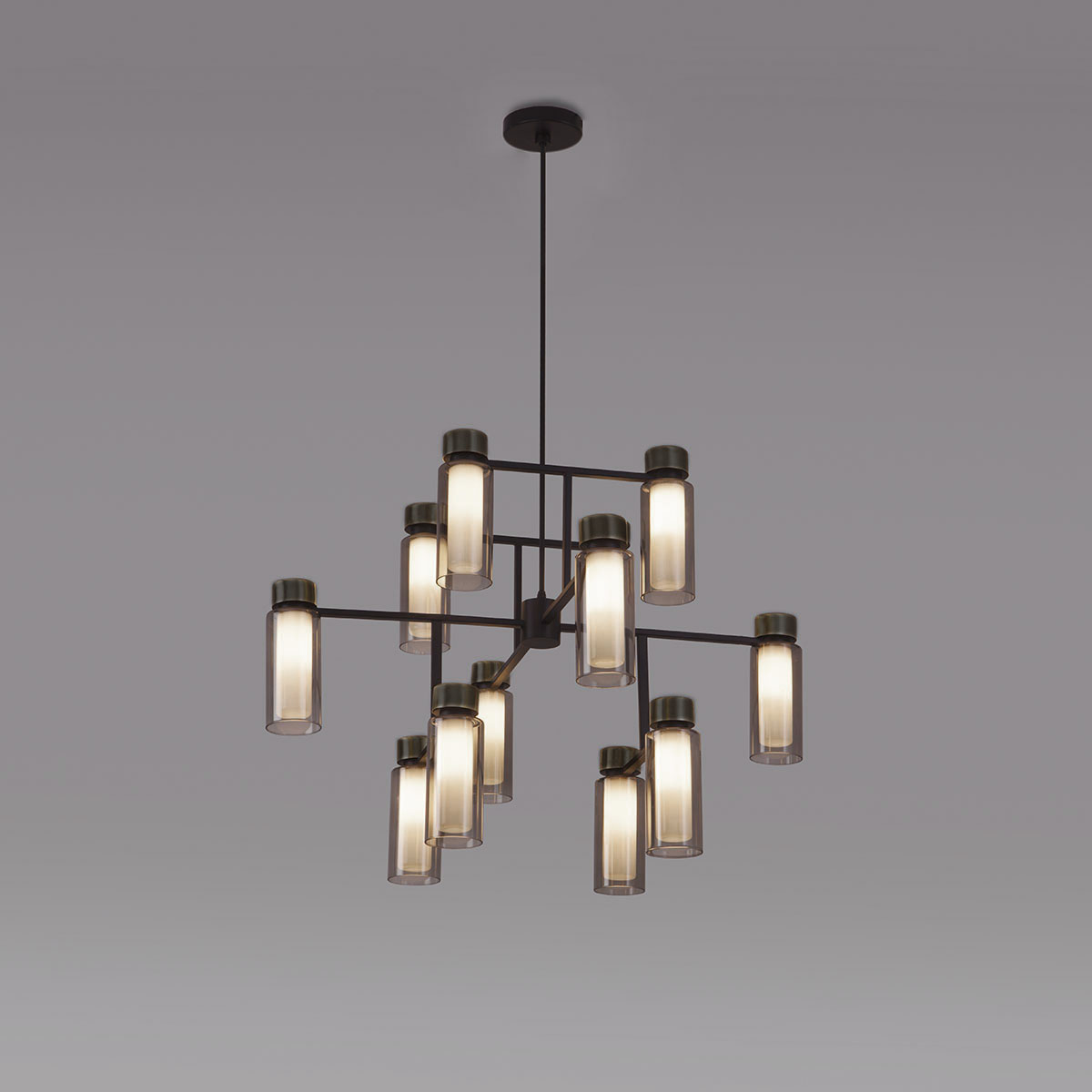 Osman 560.12 Pendelleuchte 12-flammig Ø: 85 cm, Schwarz Matt / Schwarz Chrom & Rauchglas