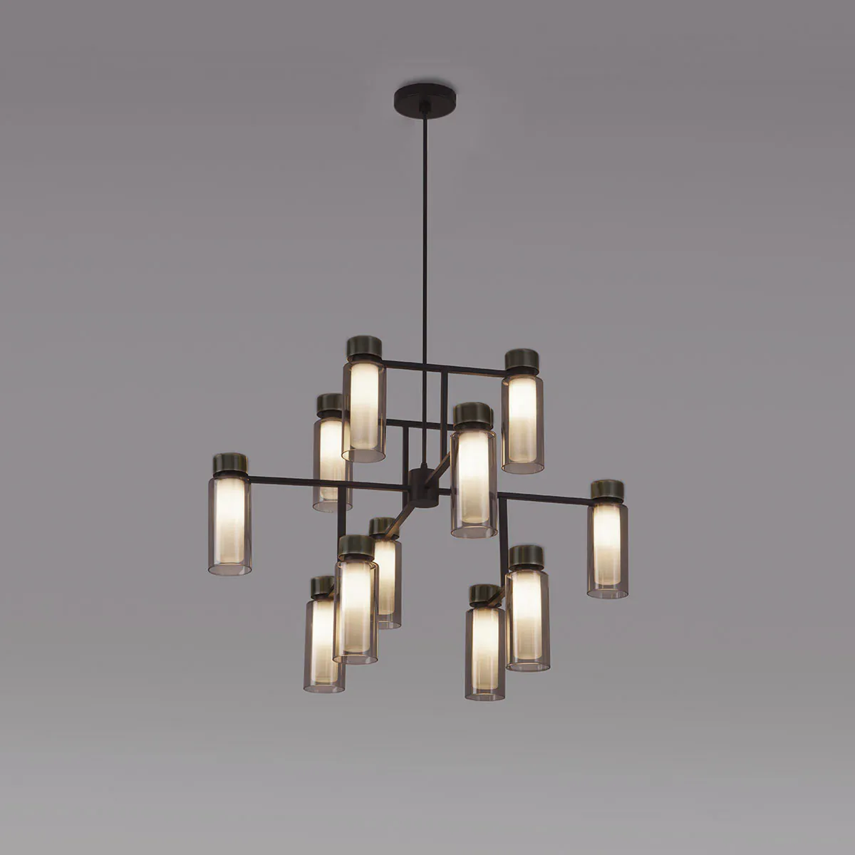 Osman 560.12 Pendelleuchte 12-flammig Ø: 85 cm, Schwarz Matt / Schwarz Chrom & Rauchglas