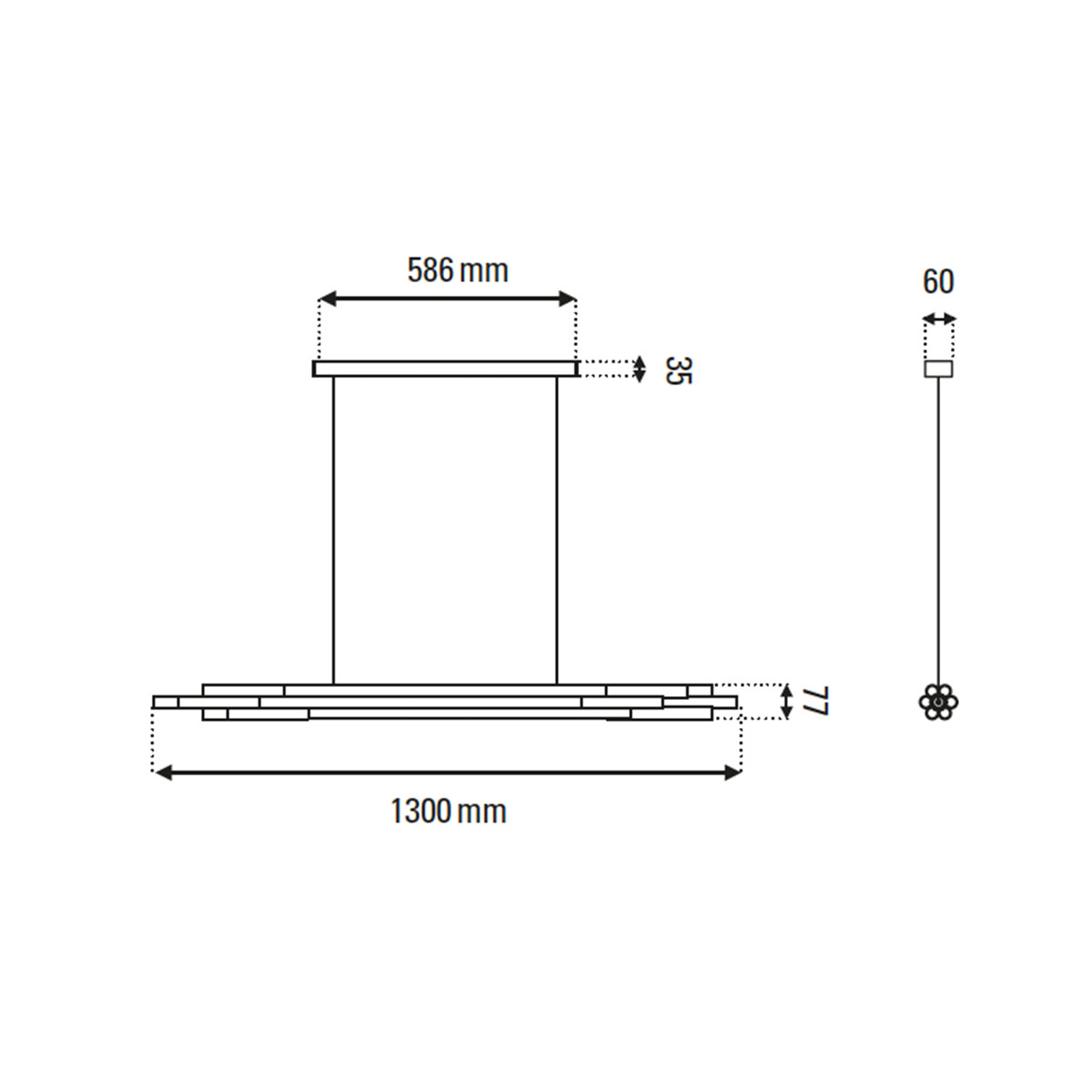 Technische Zeichnung DCW Editions Org Pendant Horizontal Pendelleuchte L: 130 cm