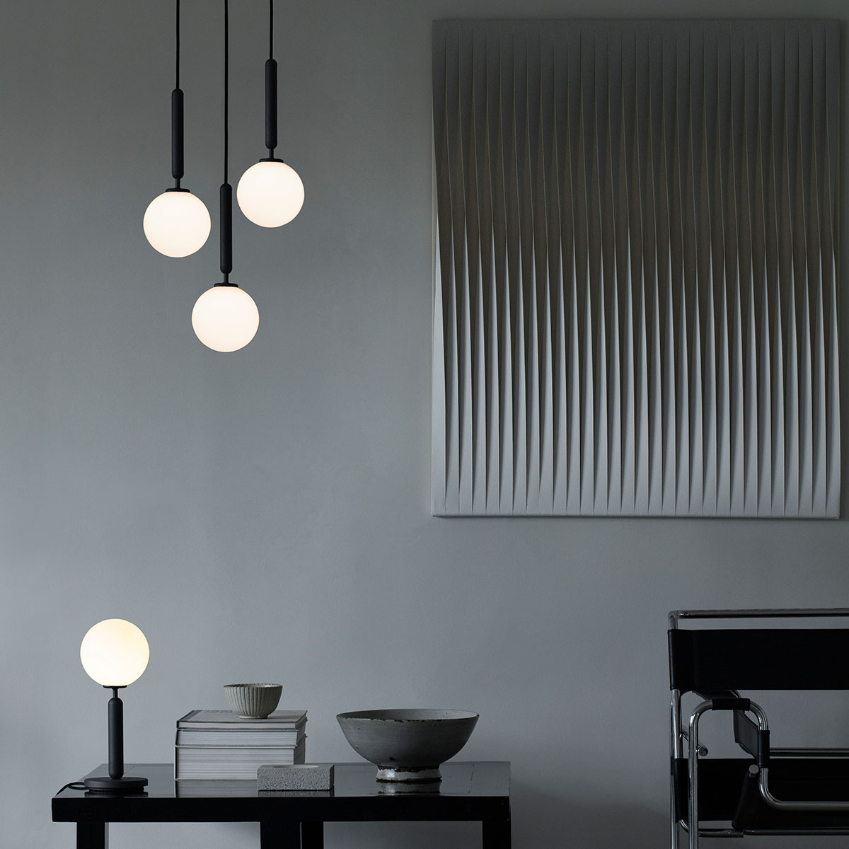 Miira 3 Pendelleuchte, Ø: 31 cm, Steingrau, Glas transparent Miira 3 Pendelleuchte, Ø: 31 cm, Messing, Opalglas