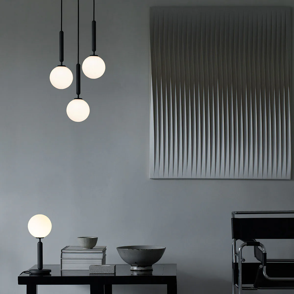 Miira 3 Pendelleuchte, Ø: 31 cm, Messing, Opalglas