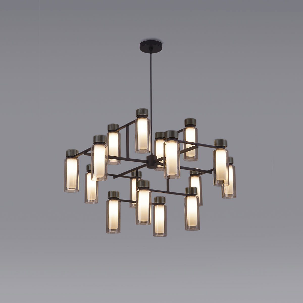 TOOY_Osman_560_16_C2_C48_SG TOOY Osman 560.16 Pendelleuchte 16-flammig Ø: 90 cm Schwarz Matt / Schwarz Chrom & Rauchglas