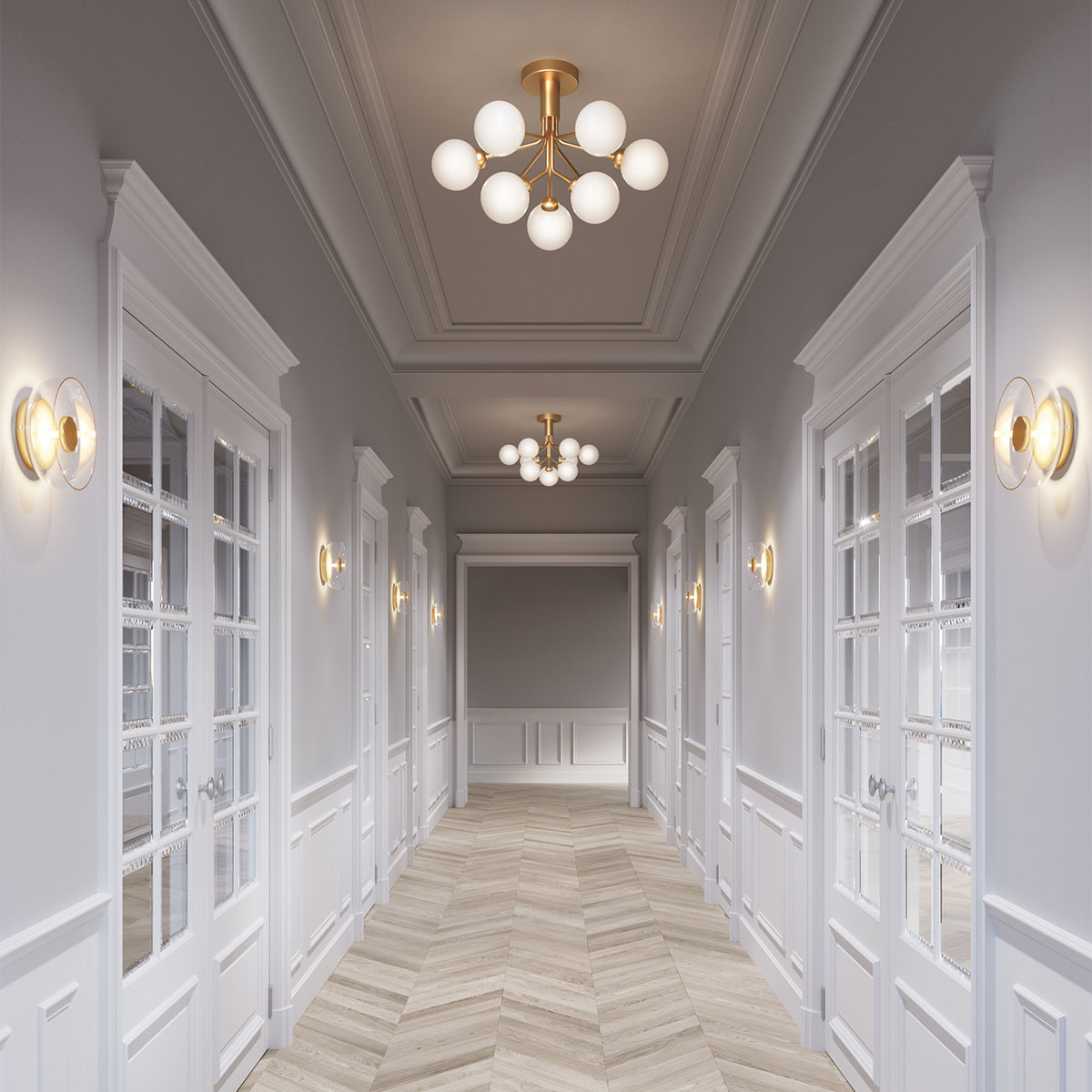 Apiales 9 Deckenleuchte, Ø: 59,5 cm, Schwarz satiniert & Rauchglas