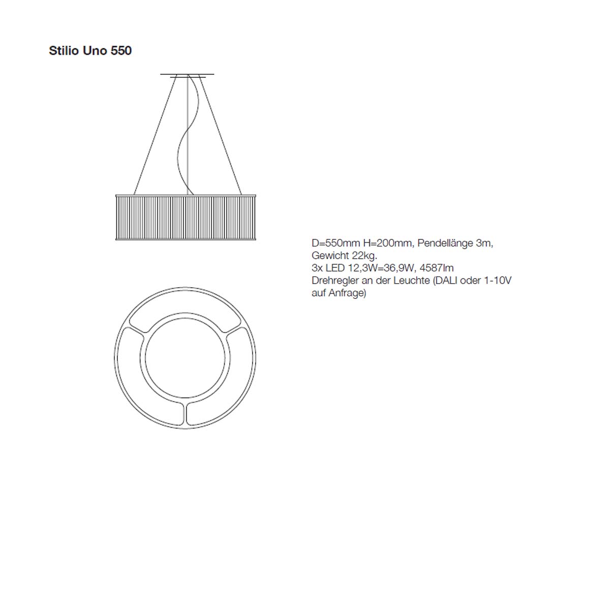 Technische Zeichnung Licht im Raum Stilio Uno 550 Pendelleuchte Technische Zeichnung Licht im Raum Stilio Uno 550 Pendelleuchte