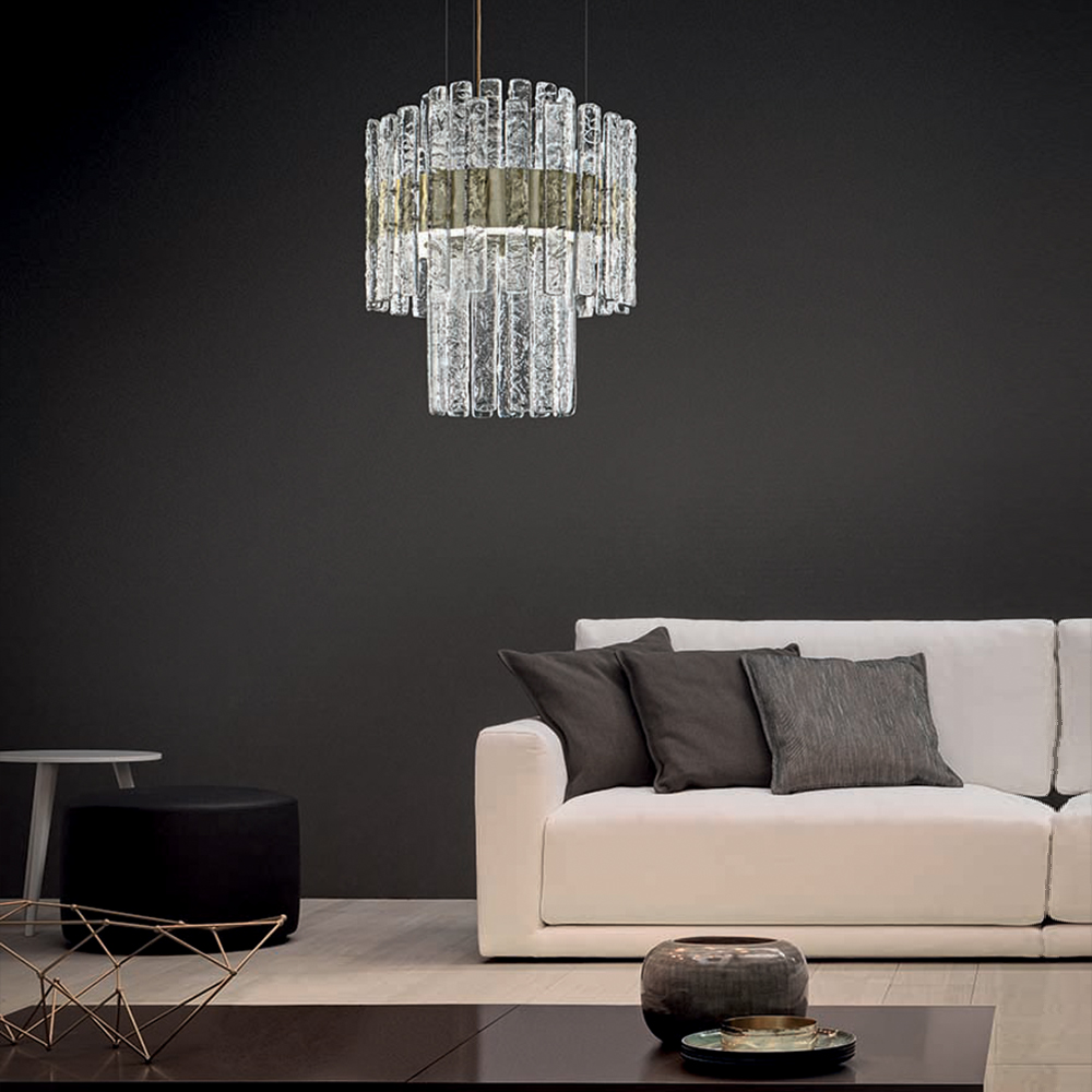 Masiero Vegas S RD40 DB Pendelleuchte Pendelleuchten - luxuriöse Verarbeitung aus Glas und Metall, Farbe Transparent