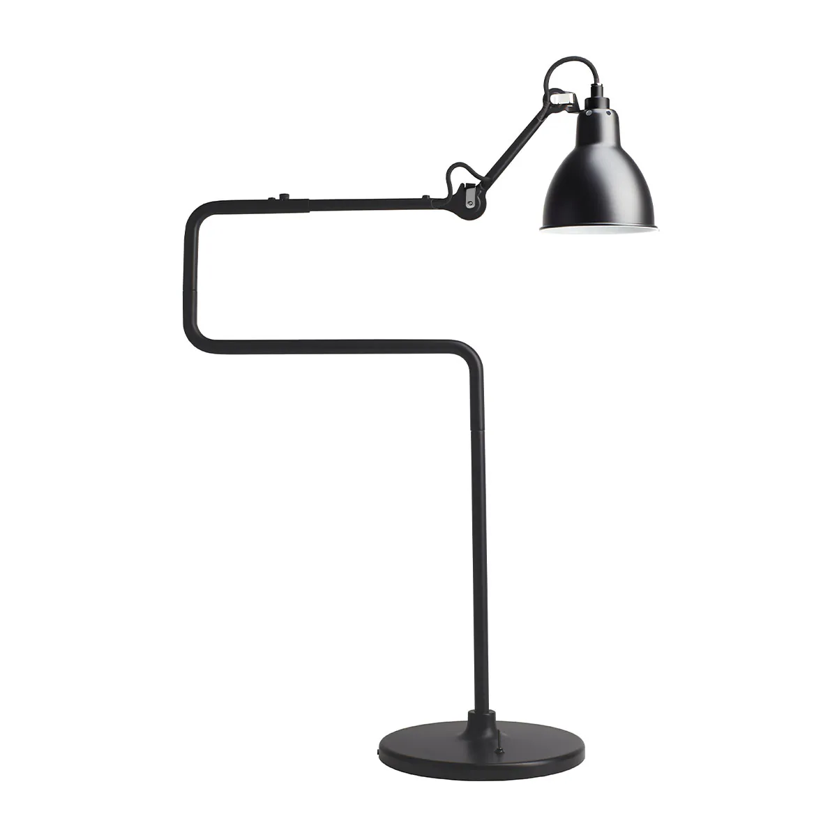 Lampe Gras N° 317 Tischleuchte, H: 65 cm Schwarz, Schirm Messing Rund in Schwarz Messing – stilvolle Designerlampe von DCW Editions für den Nachttisch