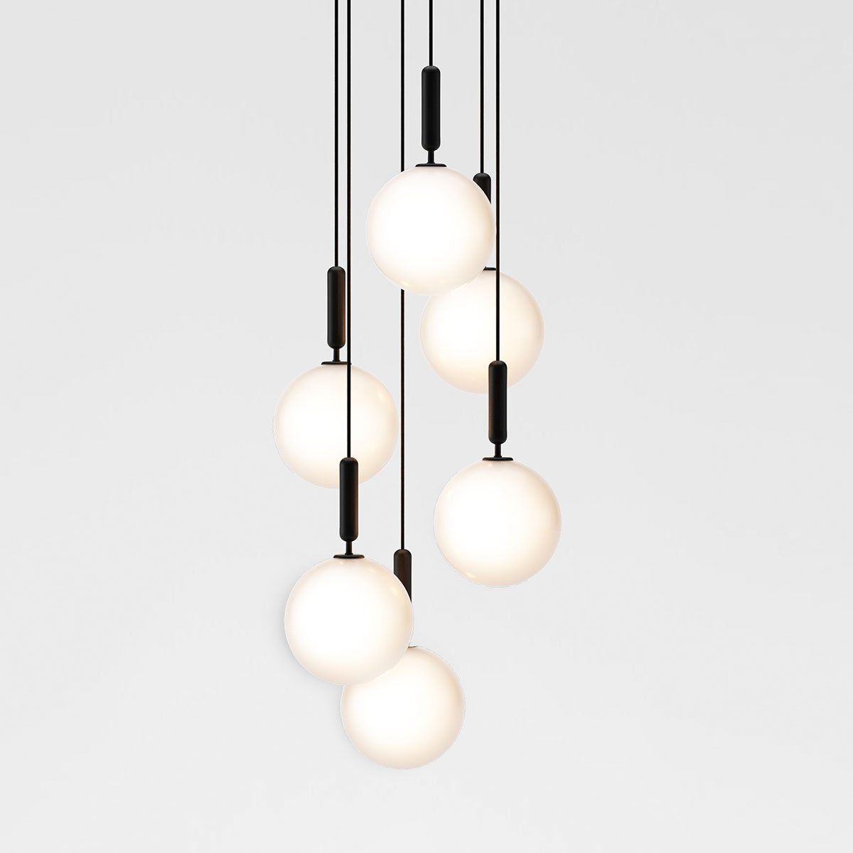 Miira 6  Large Pendelleuchte, Ø: 47 cm, Steingrau, Opalglas