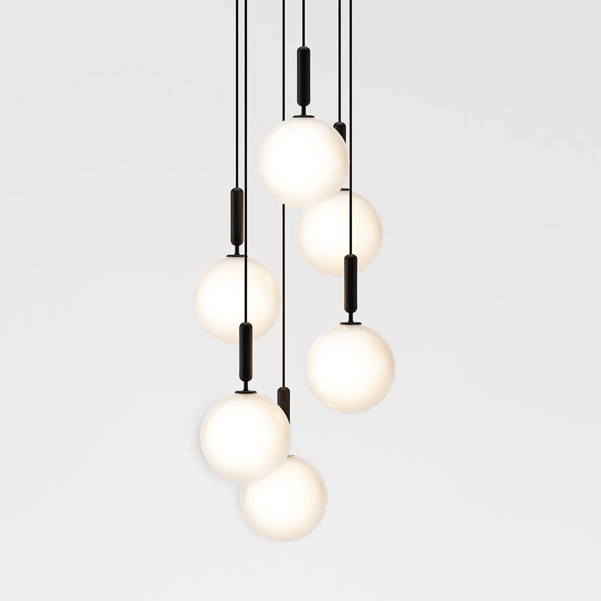 Miira 6 Large Pendelleuchte, Ø: 47 cm, Steingrau, Opalglas