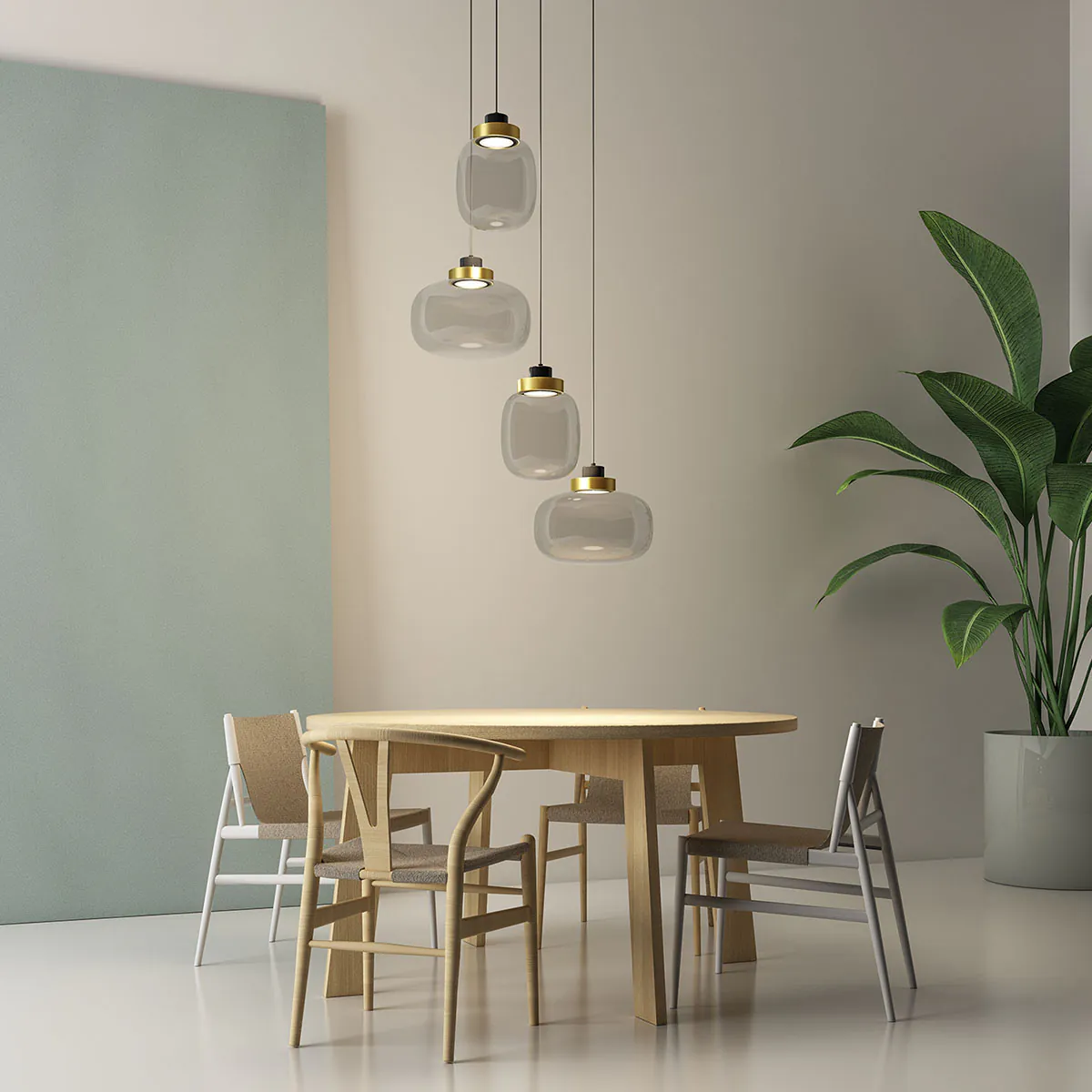 Legier 557.14 Pendelleuchte 4-flammig, Schwarz & Kupfer, Opalglas