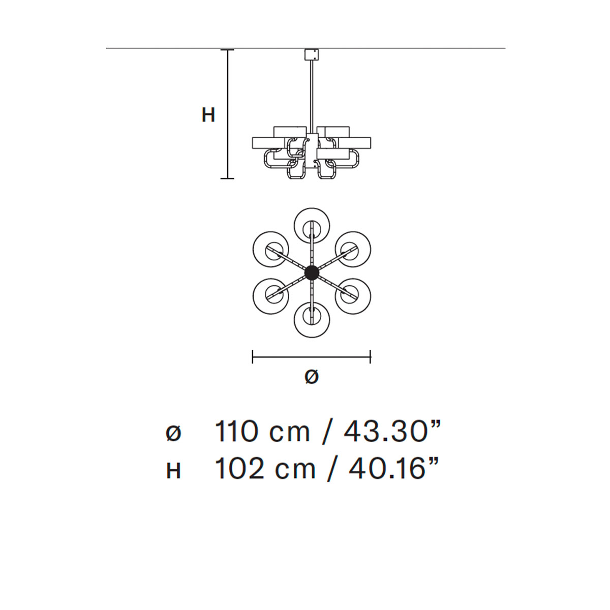 Sound S6 Pendelleuchte, Ø: 110 cm, 6-flammig, Gold gebürstet, LED-Modul