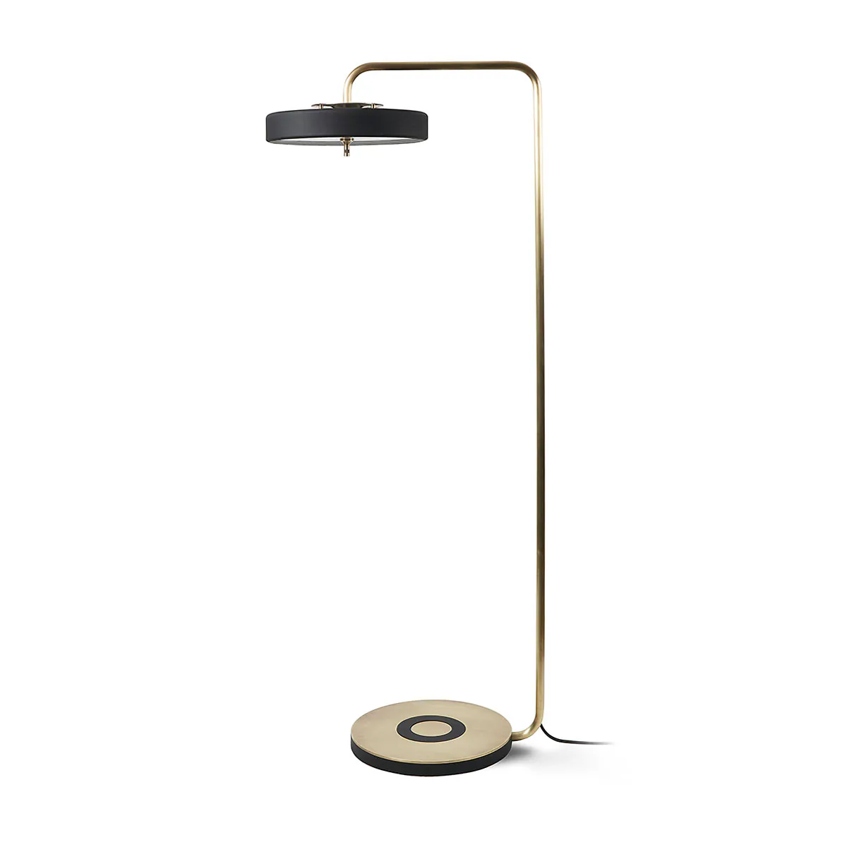 Bert Frank Revolve Standlampe, H: 140 cm, Schwarz, Messing poliert aus gebürstetes Messing und metallische Oberfläche und Polycarbonat – Designerleuchte aus England, gleichmäßige Beleuchtung, ikonische Revolve-Serie im Art Déco Stil
