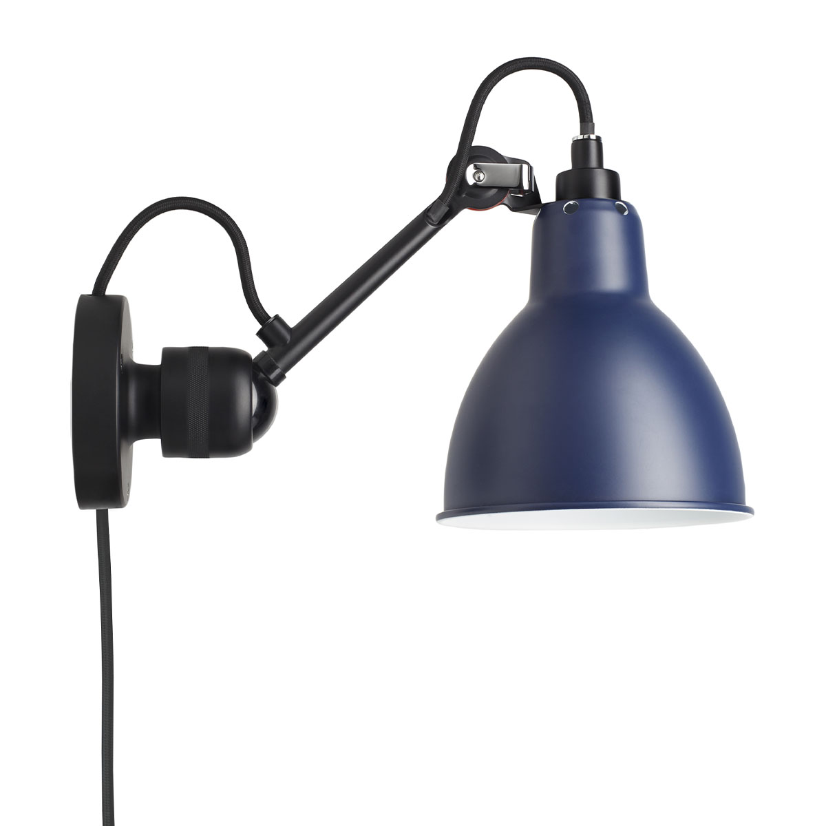 Lampe Gras N° 304 CA Wandleuchte, T: 15 cm Schwarz, Schirm Blau Rund in Schwarz Blau – exklusive Designerlampe des Herstellers DCW Editions für den Flur