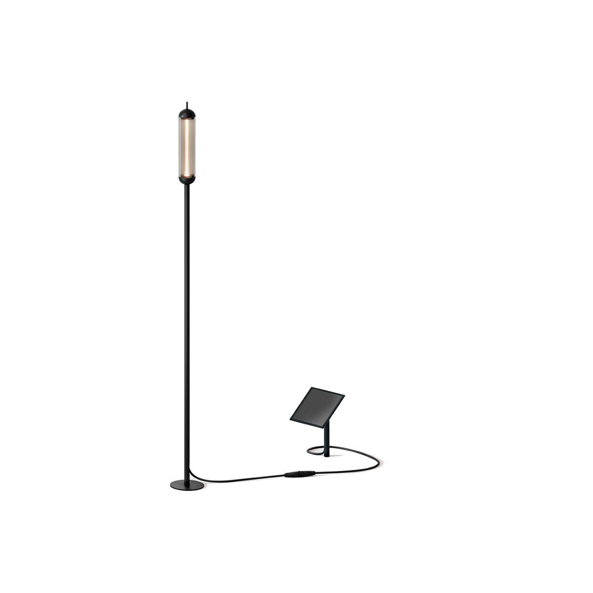 reed solar M Erdspießleuchte, H: 125 cm Stabförmige schwarze Erdspießleuchte mit Solarmodul und verbindungskabel