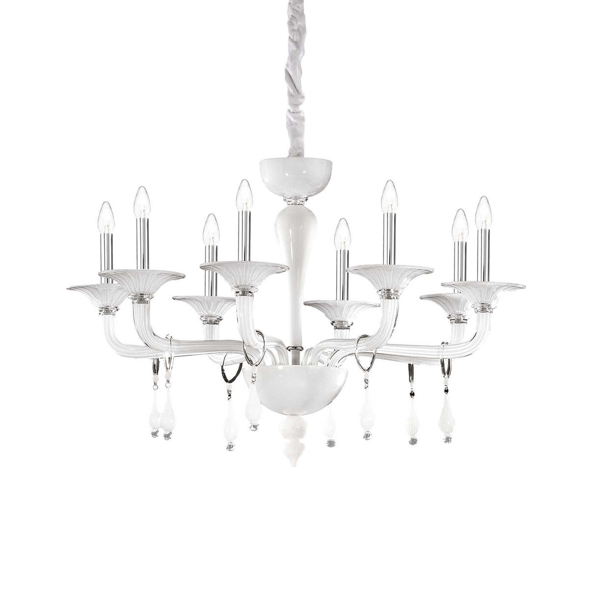 Miramare SP8 Glas Kronleuchter 8-flammig weiß, Ø: 95 cm Miramare SP8 Glas Kronleuchter 8-flammig weiß, Ø: 95 cm
