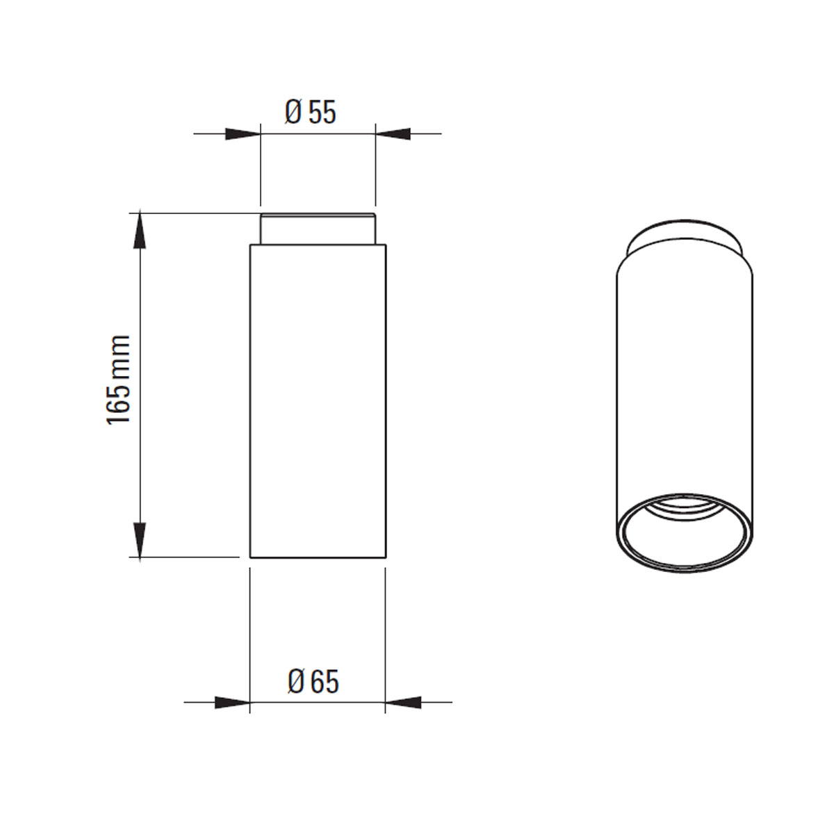 Technische Zeichnung DCW Editions Tobo C65 Deckenleuchte, Ø: 6,5 cm, H: 16,5 cm Schwarz
