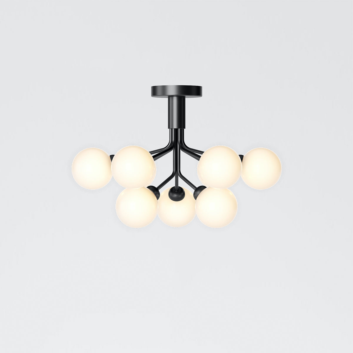 Apiales 9 Deckenleuchte, Ø: 59,5 cm, Schwarz satiniert & Opalglas Apiales 9 Deckenleuchte, Ø: 59,5 cm, Schwarz satiniert & Opalglas