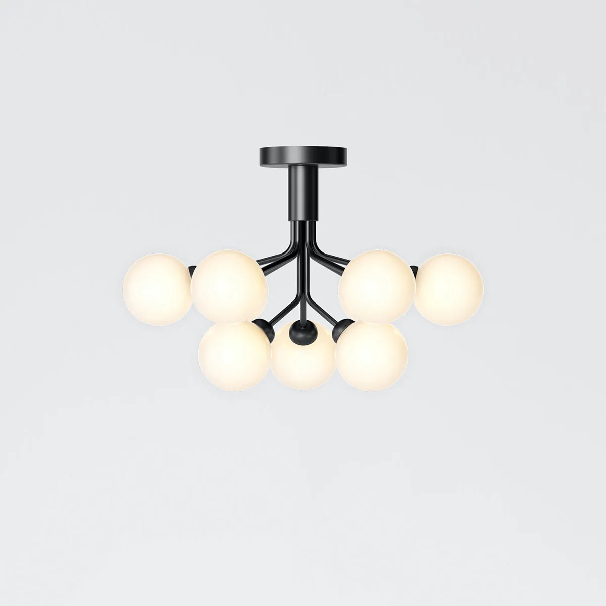 Apiales 9 Deckenleuchte, Ø: 59,5 cm, Schwarz satiniert & Opalglas Apiales 9 Deckenleuchte, Ø: 59,5 cm, Schwarz satiniert & Opalglas