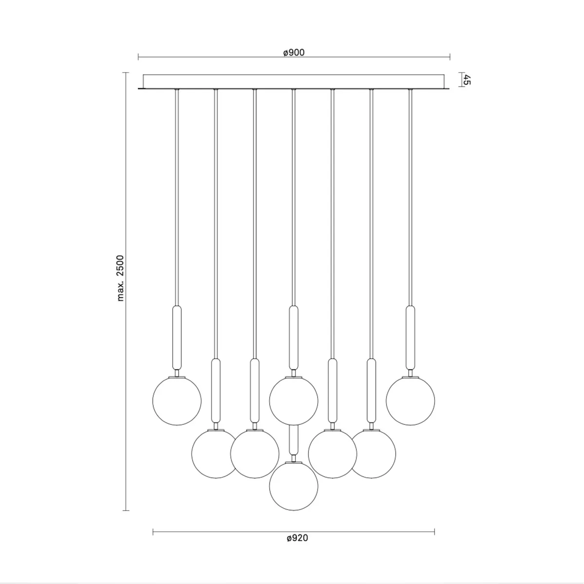 Miira 13 Pendelleuchte, Ø: 92 cm, Steingrau, Glas transparent Miira 13 Pendelleuchte, Ø: 92 cm, Messing, Opalglas