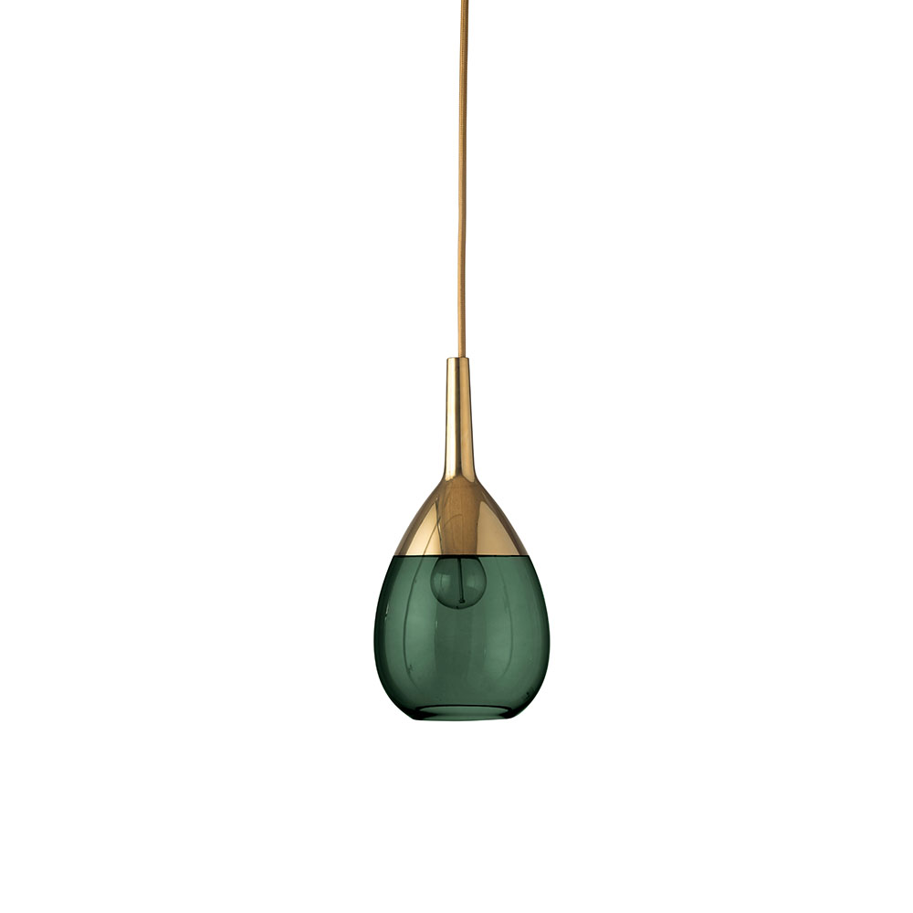 Ebb & Flow Lute Pendelleuchte S Ø 14 cm Lute Pendelleuchte S Ø 14 cm, Ivy Green, Gold Ivy Green Gold Pendelleuchten – skandinavische Glaslampe, mundgeblasen für Esszimmer